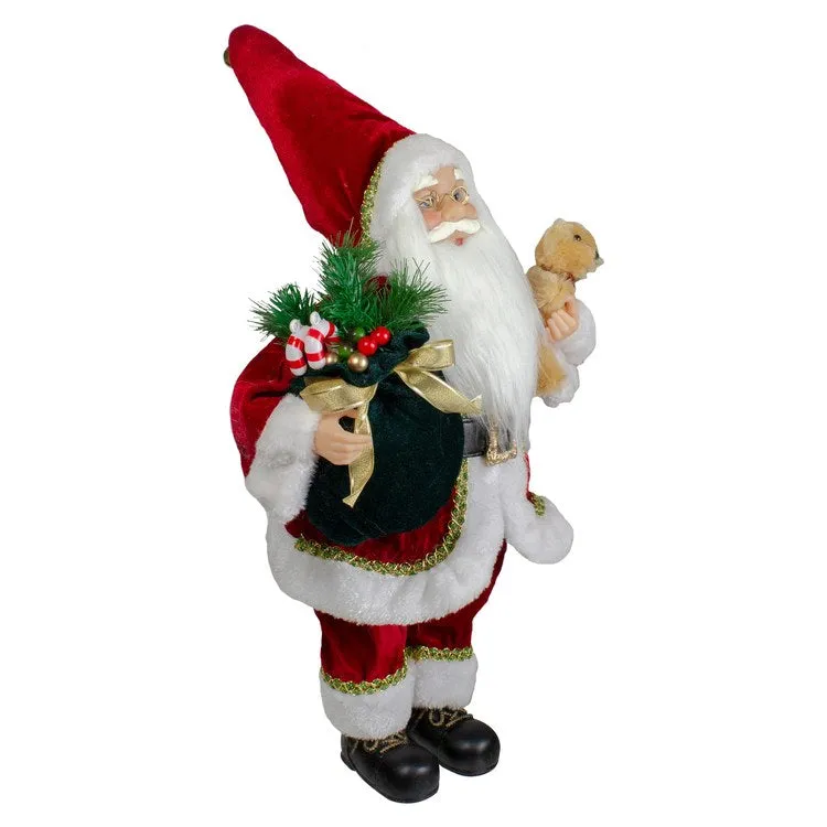 18" Standing Santa Christmas Figurine with a Plush Bear