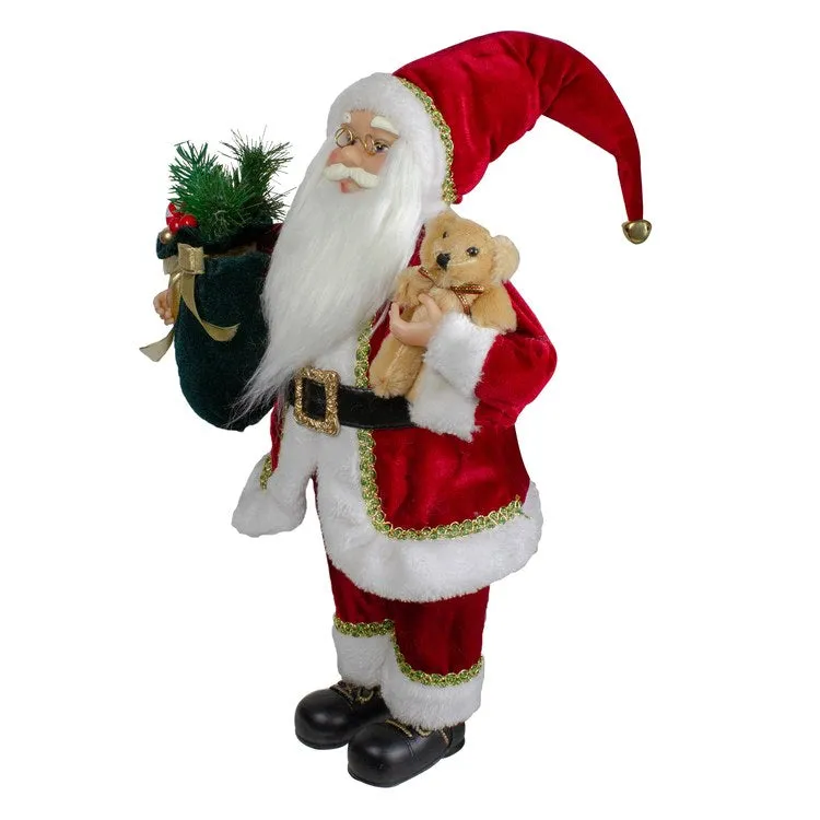 18" Standing Santa Christmas Figurine with a Plush Bear