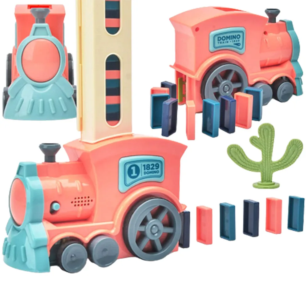Domino Electric Train Toy Set with Sound Kids Construction Stacking Toys-Pink