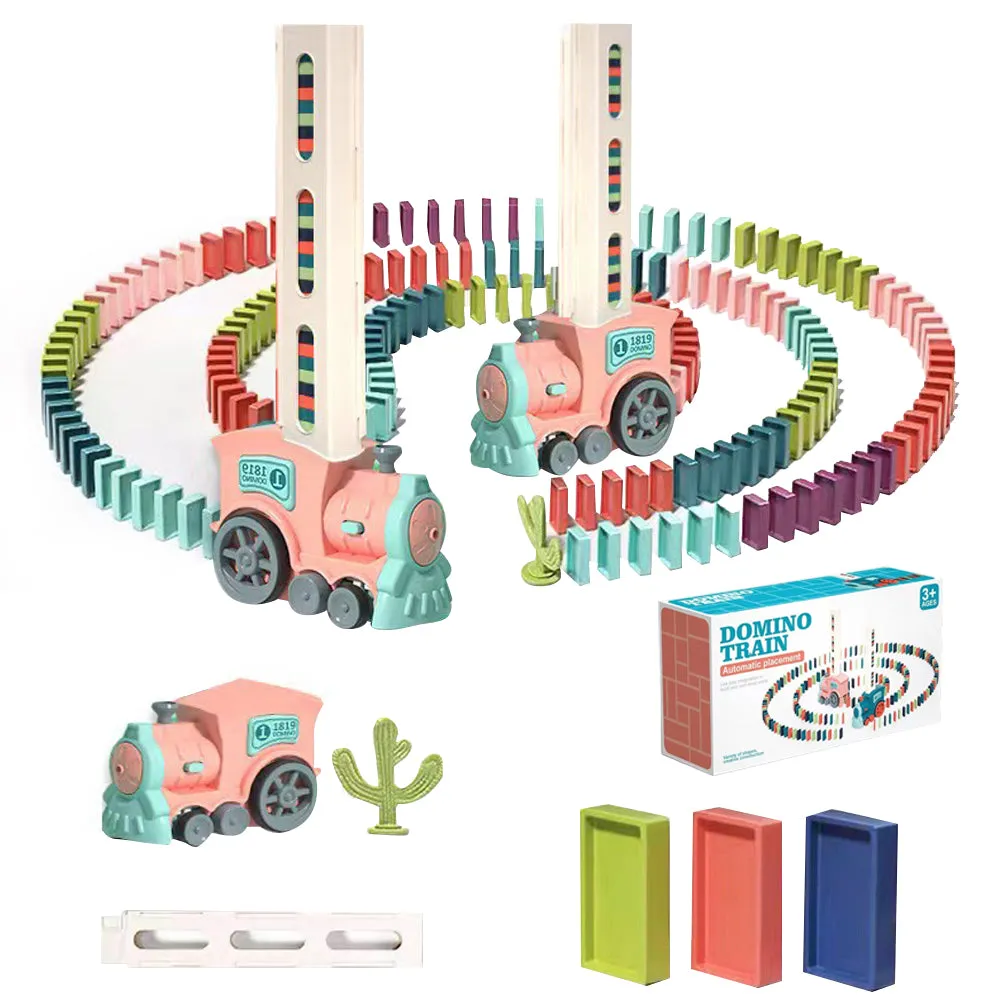 Domino Electric Train Toy Set with Sound Kids Construction Stacking Toys-Pink