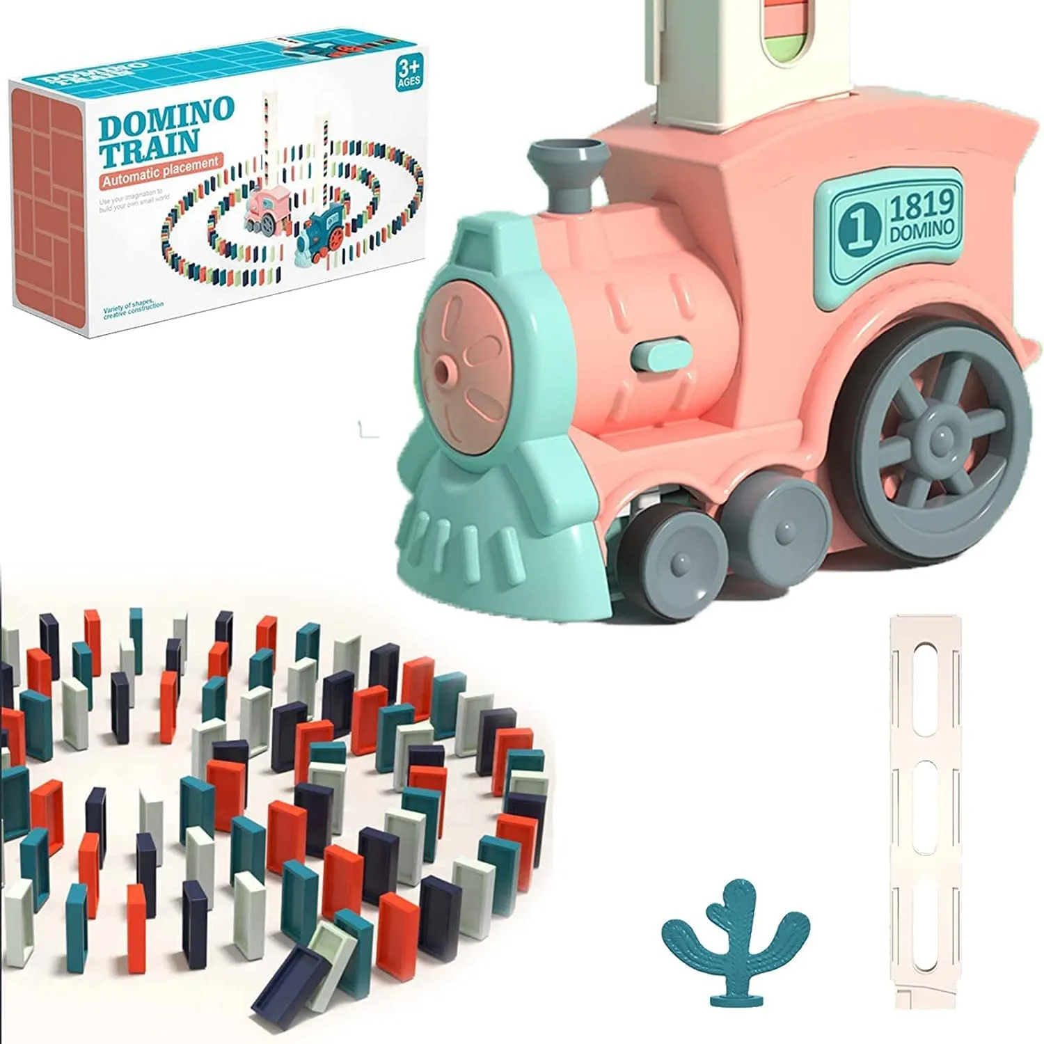 Domino Electric Train Toy Set with Sound Kids Construction Stacking Toys-Pink