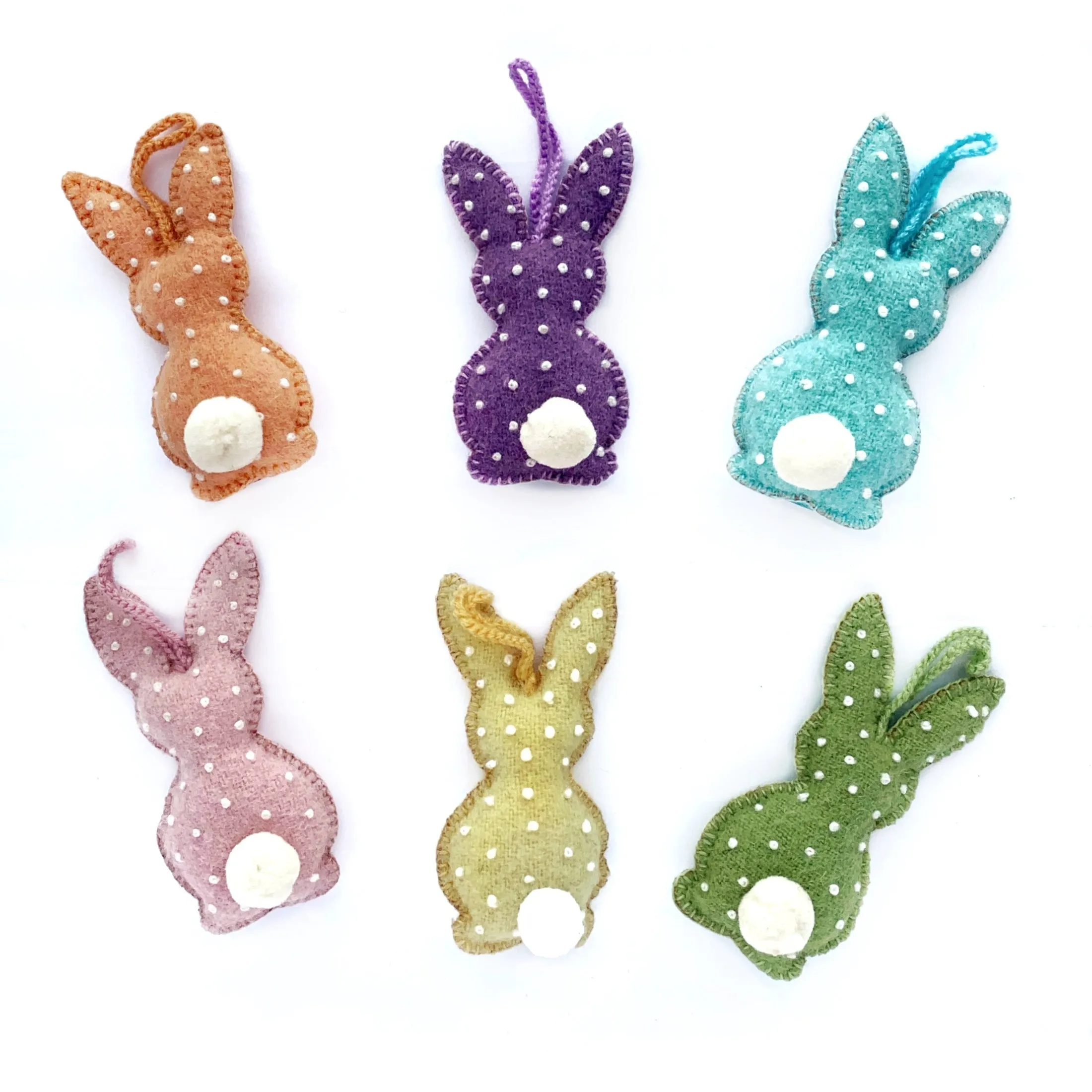 Easter Bunny Ornaments, Embroidered Dot 6 Pack