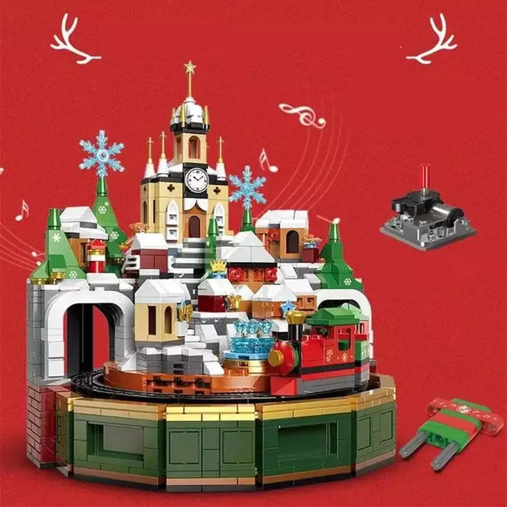 MOC  Compatible  1455 Pcs City Christmas House House Building Blocks Friends Music Box Castle Train Santa Claus Tree Bricks toys Kids