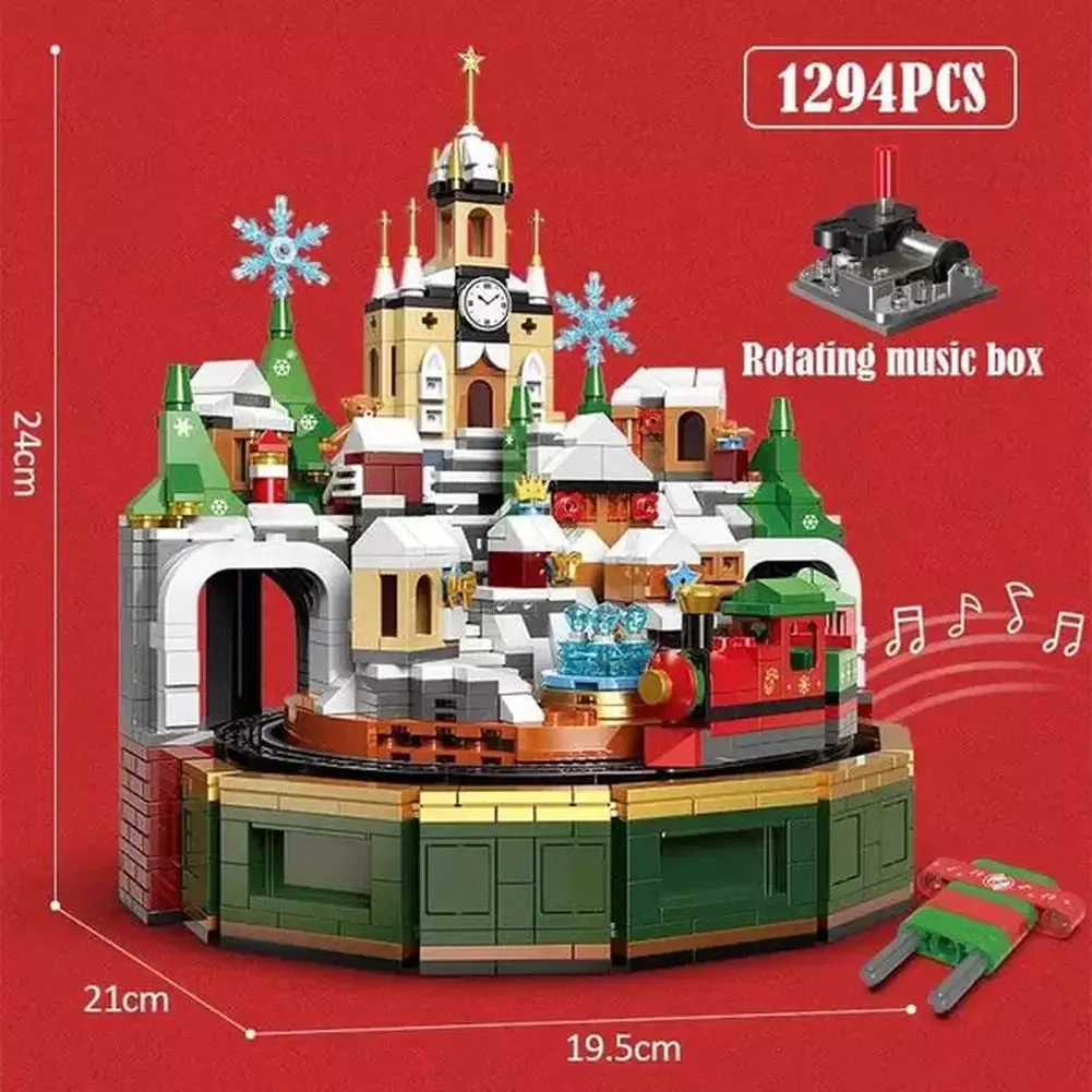 MOC  Compatible  1455 Pcs City Christmas House House Building Blocks Friends Music Box Castle Train Santa Claus Tree Bricks toys Kids