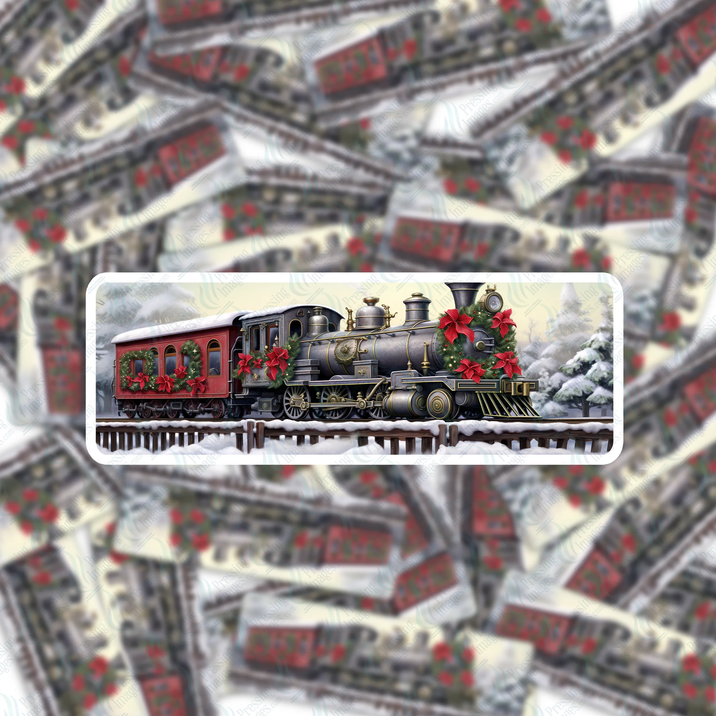 PI 0371  Black Christmas Train Bookmark Decal & Acrylic Blank